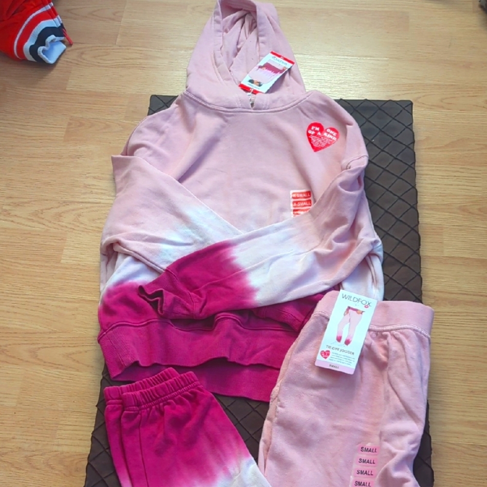 Pink and White Hoodie and Jogger Set